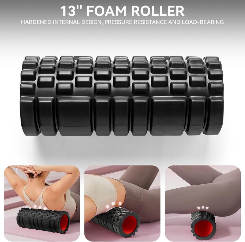 Krightlink 5 in1 Foam Roller Set for Deep Tissue Muscle Massage, High Density Fitness Exercise Foam Roller, Massage Roller, Massage Ball, Resistance Band, for Whole Body (Black) - Image 2